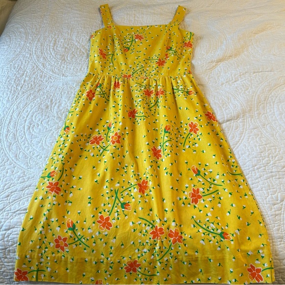 Vintage Yellow Cotton Dress With Daffodils Sz M - Picture 7 of 7